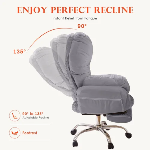 Vista 4 de High Back Desk Chair,Big and Tall Office Chair with Footrest,Ergonomic Computer Leather High Back Executive Lumbar Support for Heavy People,Gray