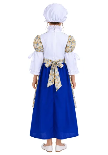 Vista 2 de Vestido de Disfraz Azul Floral Colonial para Niña Multicolor