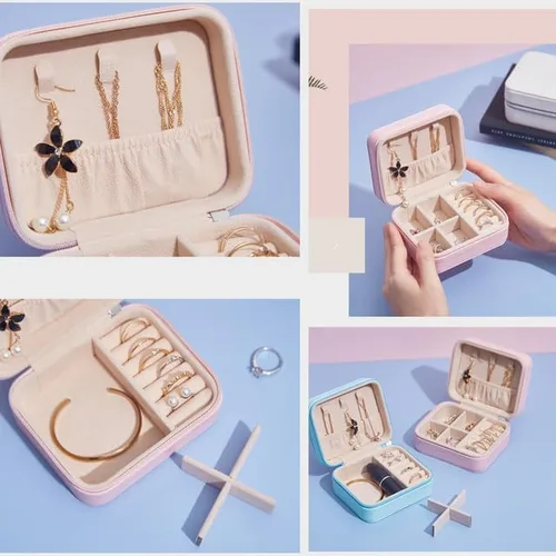 Vista 5 de Caja organizadora de joyas de viaje personalizada, cajas de regalo portátiles personalizadas con nombre, con iniciales, regalos de dama de honor