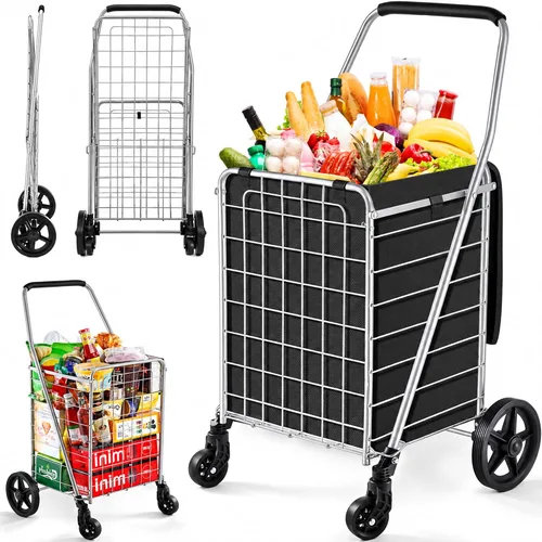 Vista 11 de Wellmax Heavy Duty Grocery Cart, Metal Folding Shopping Cart, 160 lb Max