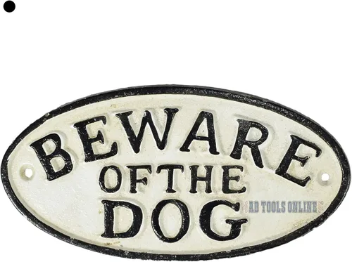 Vista 5 de AB Tools Placa de hierro fundido con texto en inglés "Beware of Dog" para puerta de pared, valla y poste de jardín