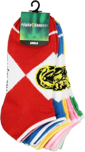 Vista 3 de Bioworld Calcetines Power Rangers para adultos diseño de personajes para adultos paquete de 5 calcetines de tobillo que no se ven Varios