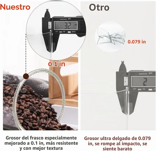 Vista 3 de ZOMUIA Rustic Modern Black - 2 tarros pequeños de almacenamiento de café de 44 onzas con estante, 2 recipientes de café de vidrio herméticos