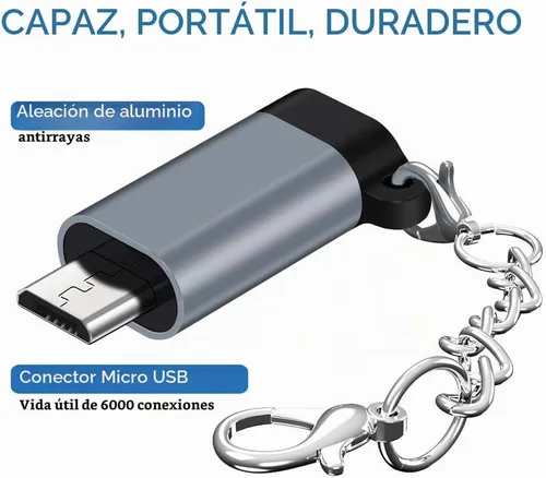 Vista 2 de Adaptador USB C a Micro USB, (paquete de 4) tipo C hembra a micro USB macho Conector de conversión con llavero de carga y sincronización de datos