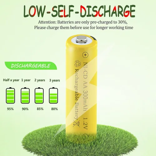 Vista 4 de Baterías recargables de 1.2 voltios AA 300mAh NI-CD para luces decorativas solares al aire libre, luces de velas, 8 paquetes