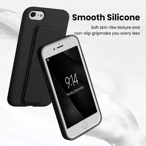 Vista 3 de Funda de silicona con soporte de LAUDTEC compatible con iPhone 7/8/SE, soporte de metal con soporte de pie vertical y horizontal, cubierta flexible