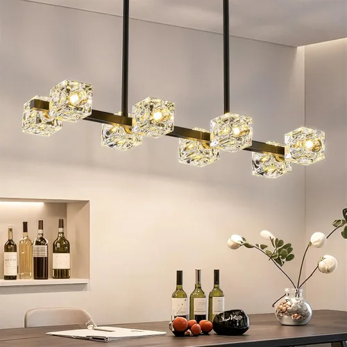 Vista 15 de Lámpara de techo de cristal Sputnik dorada, lámpara de montaje Dorado-4 luces