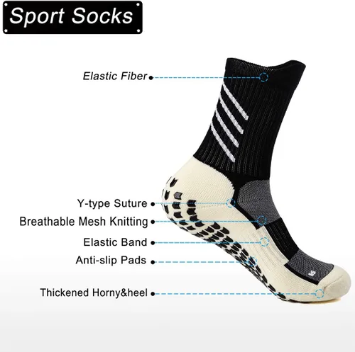 Vista 2 de Calcetines deportivos antideslizantes para hombres y mujeres, calcetines de fútbol con agarres, calcetines antideslizantes para yoga, gimnasio
