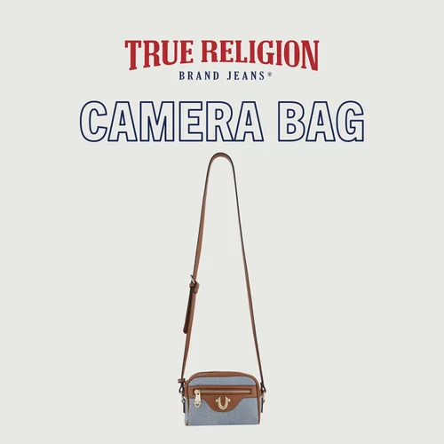 Vista 2 de True Religion Bolso cruzado para mujer, bolso pequeño con correa ajustable, mezclilla, Azul (Denim)