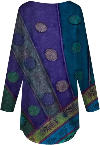 Vista 2 de JJHAEVDY Lindas camisetas para mujer, cuello redondo, estampadas, de manga larga, ligeras, para ocultar el vientre