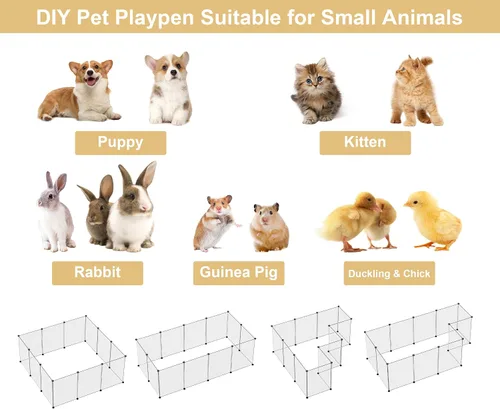 Vista 9 de Corralito para mascotas, corralito transparente para animales pequeños, cerca de patio para cachorros, conejos, cobayas, hurones, ratones