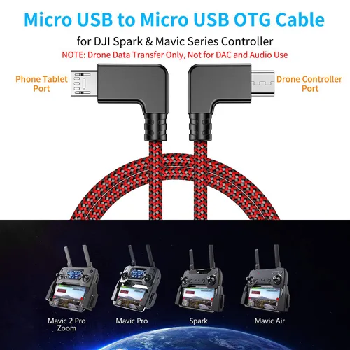 Vista 3 de Cable de datos OTG Micro USB a Micro USB de 90 grados para teléfono Android, tableta, OTG, cable de datos para DJI Spark, Mavic Pro, Platinum, Air