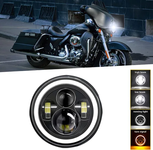Vista 2 de Shkalacar Faro LED H4 de 7 pulgadas 140W Ojos de Ángel Faros redondos 4 modos 14000LM 6000K Blanco/3000K Ámbar Faro de coche y motocicleta Auto Ring