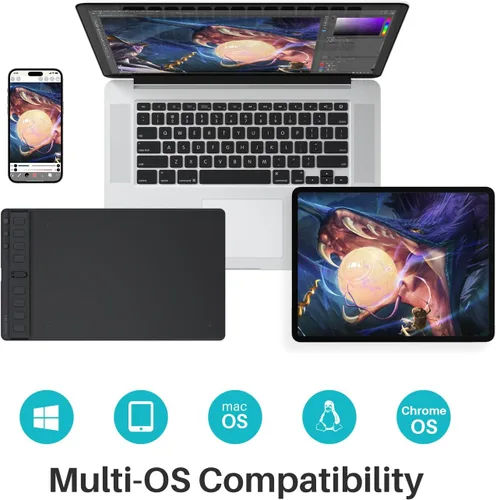 Vista 6 de HUION Inspiroy 2 Tableta de dibujo mediana con rueda de desplazamiento, 9 x Negro
