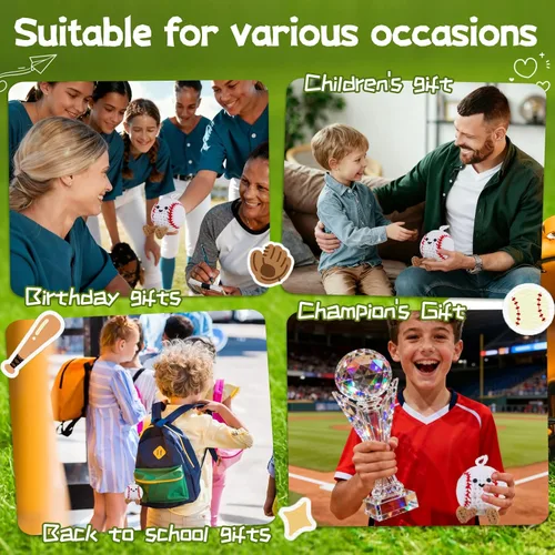 Vista 9 de Regalos positivos de ganchillo de béisbol para niños, hombres, papá, muñeca de punto inspiradora con tarjeta de aliento y llavero de caja, divertida
