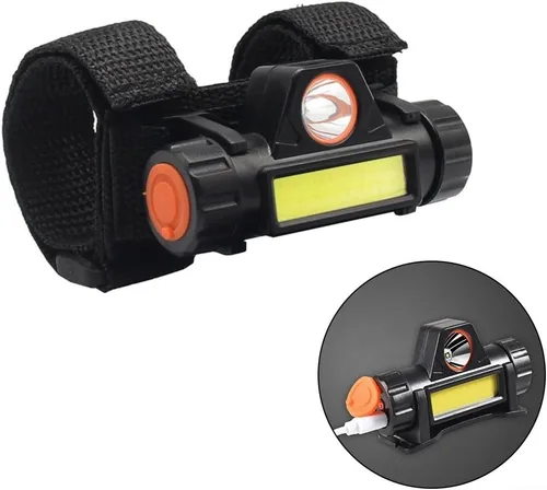 Vista 5 de Linterna frontal recargable, faro LED recargable, base magnética y correa ajustable para la cabeza, batería recargable por USB de 800 mAh
