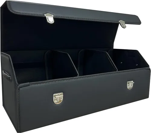 Vista 14 de Organizador de maletero Wuatow para coche, organizador de maletero para SUV y sedán, con tapa, multifuncional, caja de almacenamiento de carga Negro