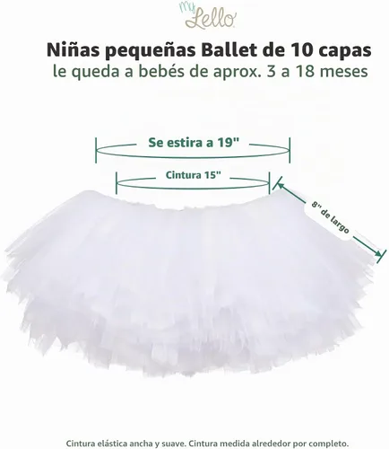Vista 5 de My Lello Little Girls - Falda de tutú de ballet, corta, de 10 capas (4 meses - 3T)