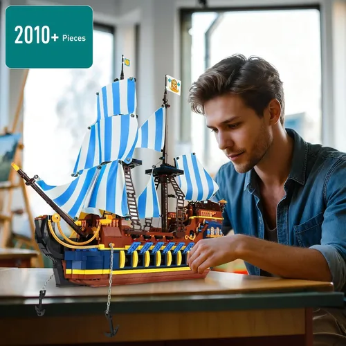 Vista 2 de YESHIN Kit de bloques de construcción modelo de barco piratas, MOC Sailboat Model Construction Set to Build, regalo para entusiastas