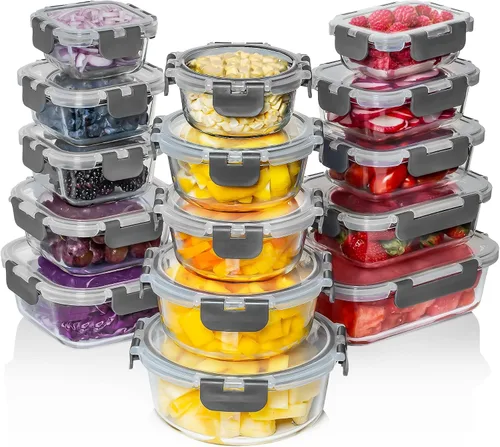 Vista 10 de Razab 30 unidades de recipientes de vidrio para almacenamiento de alimentos con tapas - Recipientes reutilizables de vidrio para preparación