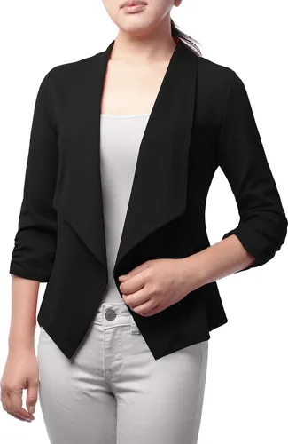 Vista 5 de Chaqueta Blazer Abierta de Tela Elástica con Mangas 34 Fruncidas para Mujer (Hecha en EE.UU.)