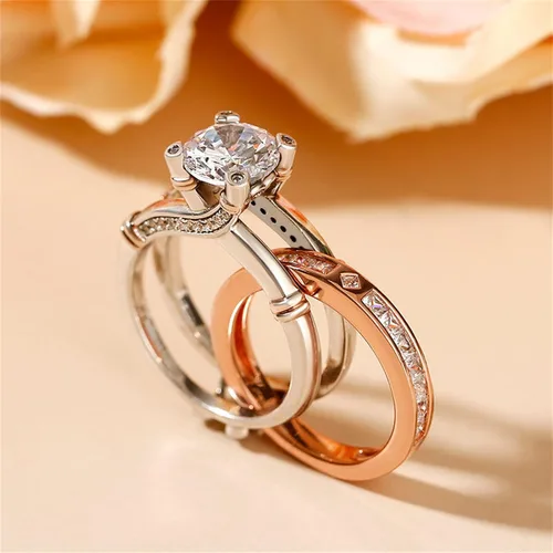 Vista 3 de Jeulia - Anillo de plata de ley con circonitas intercambiables para mujer, para boda, compromiso, aniversario