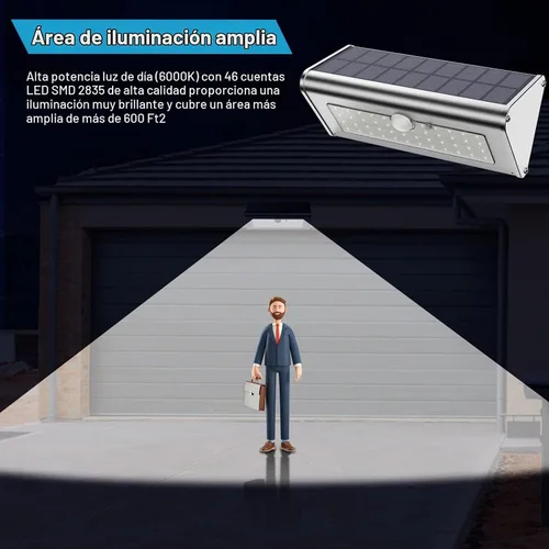 Vista 7 de Luces solares inalámbricas superbrillantes de 48 LED de 1100 lúmenes, a prueba de agua, luces solares de radar para exteriores, carcasa de aluminio