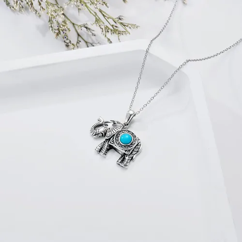 Vista 4 de Elephant Necklace 925 Sterling Silver Good Luck Elephants Pendant Genuine Gemstone Lucky Animal Jewelry Gifts for Women