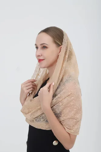 Vista 5 de Grettytling Soft and Comfortable Mantilla Veils 5 Colors Spanish Style Lace Infinity Veil Mantilla Latin