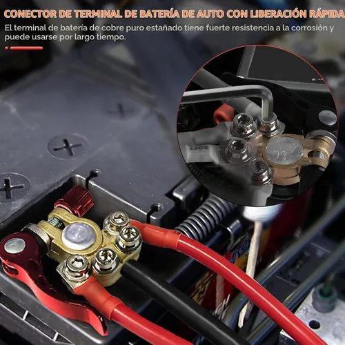 Vista 6 de Conectores de abrazadera de terminal de batería, 1 par de 4 vías, clip de conector de terminal de batería para coche, de latón puro, cabezas de pila
