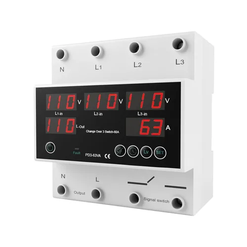 Vista 8 de Interruptor de Transferencia Automática ATS 4P 63A 110V - Selector de Fase de Prioridad L1, 50/60Hz, Montaje en Riel DIN, Certificado CE para Uso