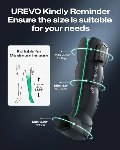 Vista 8 de UREVO Smart Leg Recovery PT Pro, tecnología patentada de masaje con tecnología de masaje recargable inalámbrica de compresión de aire