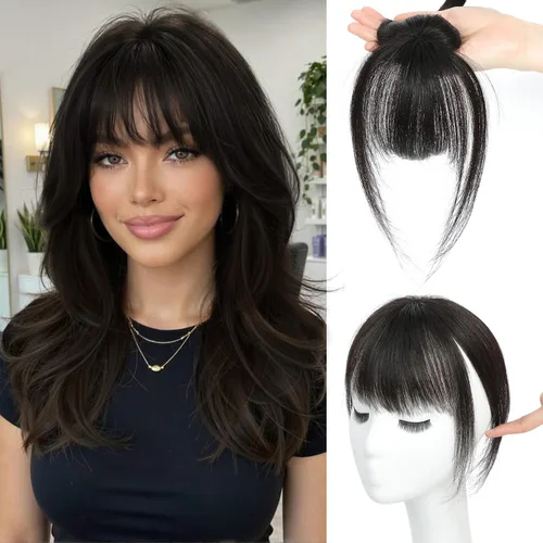 Vista 9 de Ms Taj Extensiones de cabello humano real con clip 360 para mujer, para uso diario (marrón oscuro)