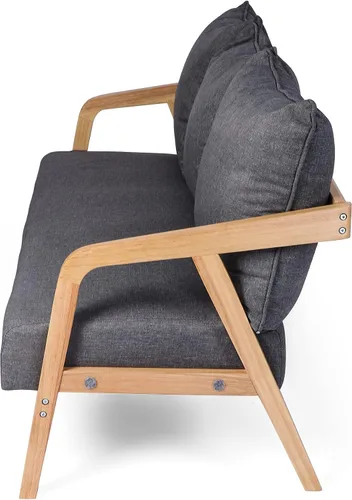 Vista 4 de LUCKYERMORE Sofá moderno de 60 pulgadas, sofá de 3 plazas para espacios pequeños, tapizado con 3 cómodas almohadas, reposabrazos de madera, marco