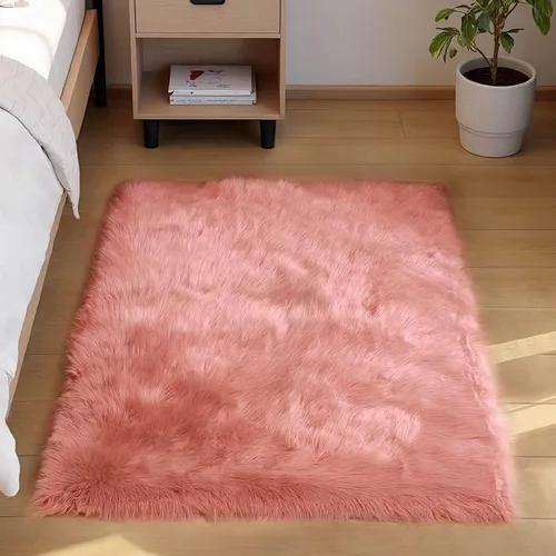 Vista 73 de Goolela Alfombra esponjosa de piel sintética para dormitorio, color marrón claro beige, 2 x 3 pies, alfombra de piel de oveja peluda y difusa