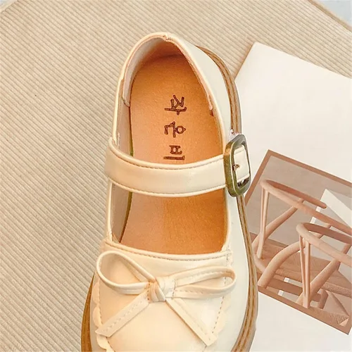 Vista 7 de Sandalias para niñas con diseño de lazo de cuero, punta redonda suave, zapatos planos para vestido de princesa