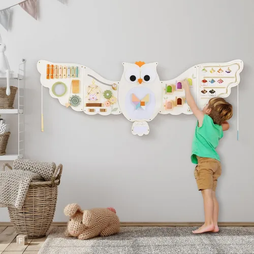 Vista 6 de Paneles de Tablero Ocupado de Pared con Actividades de Búho, Juguetes Sensoriales Montessori, Centro de Actividades de Aprendizaje para Niños