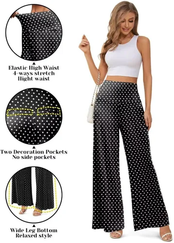 Vista 4 de JZC Pantalones de descanso estilo palazzo para mujer, elásticos, de pierna ancha, informales, cómodos, de tiro alto, holgados, tallas S - 3XL