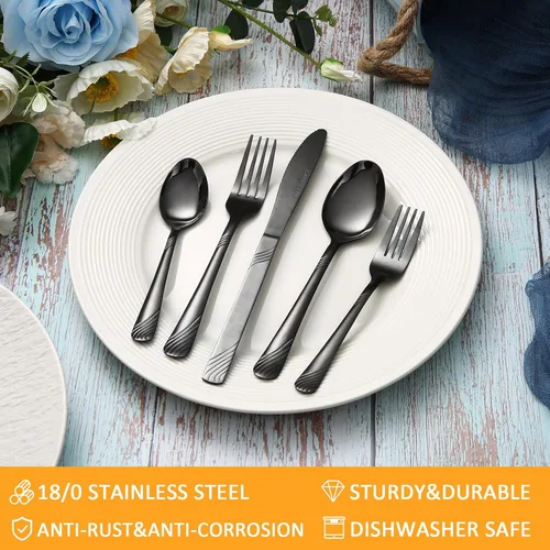 Vista 3 de Lorena Juego de 48 cubiertos de acero inoxidable para 8 personas, duradero, moderno, juego de cubiertos perfecto para bodas, fiestas de cumpleaños