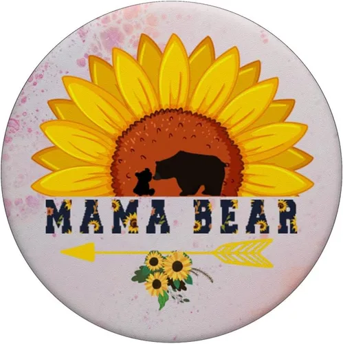 Vista 3 de Mamá oso de girasol floral lindo bebé cachorro PopSockets agarre y soporte para teléfonos y tabletas, Negro