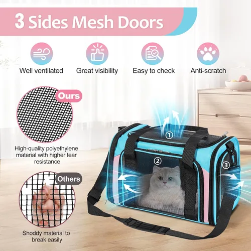 Vista 6 de Discala Transportador para perros y gatos de hasta 15 libras, aprobado por la aerolínea TSA, para gatos pequeños y medianos, cachorros