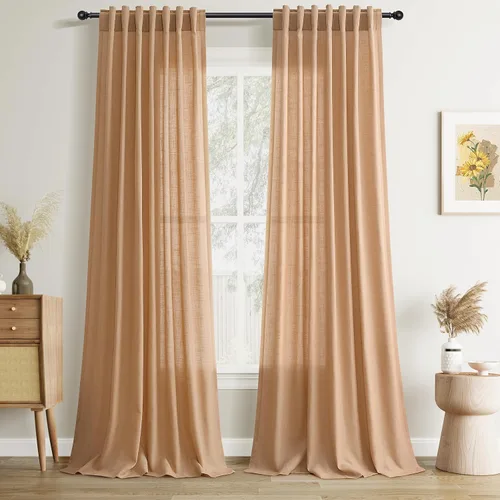 Vista 86 de Joywell - Cortinas de lino de 96 pulgadas de largo para sala de estar Natural
