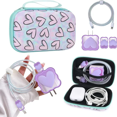 Vista 11 de CameCosy Juego de funda para cargador de teléfono, organizador de cable USB para guardar cables con bolsa de almacenamiento de viaje, suave y lindo