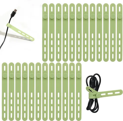 Vista 12 de Donruby 24 bridas de silicona – Reutilizables y lavables con hebillas de bloqueo, correas ajustables de organización de cables, organizador de Blanco