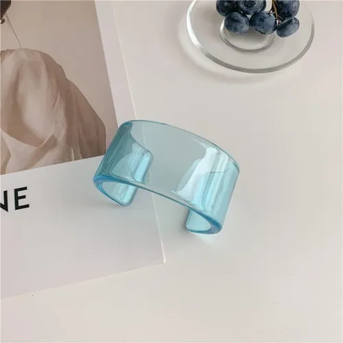 Vista 2 de Pulsera geométrica de resina acrílica transparente colorida y abierta, de acetato grueso para mujeres y niñas, regalo de joyería