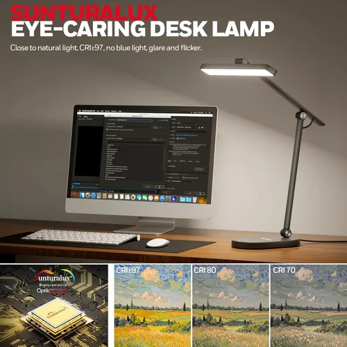 Vista 3 de Honeywell Lámpara de escritorio para oficina en casa, H4 Sunturalux Luz de escritorio LED para cuidado de los ojos, lámpara de escritorio regulable