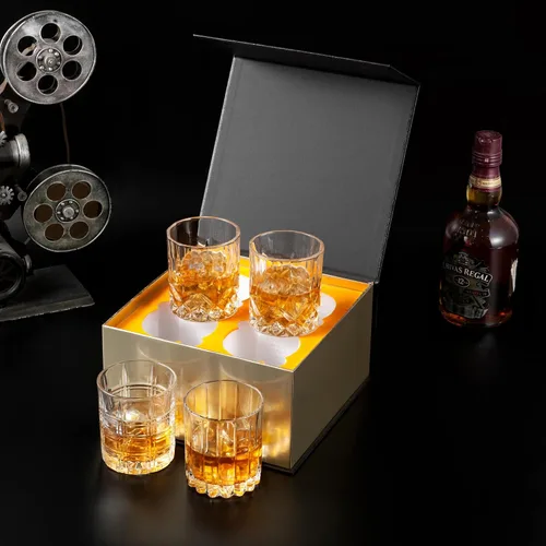 Vista 6 de KANARS Juego de vasos de whisky Old Fashioned de 3 diseños de vidrio