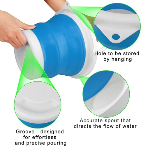 Vista 5 de Cubo de mopa plegable y cubo para hielo - 5L (1.3 galones) Cubo de polvo de silicona para limpieza del hogar, suministros de limpieza portátiles