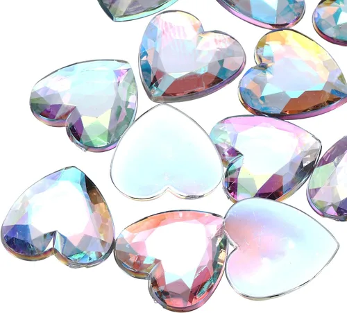Vista 40 de MECCANIXITY 20 piezas de diamantes de imitación acrílicos de corazón de 0.787 pulgadas (0.787 in) con parte trasera plana, gemas de plástico