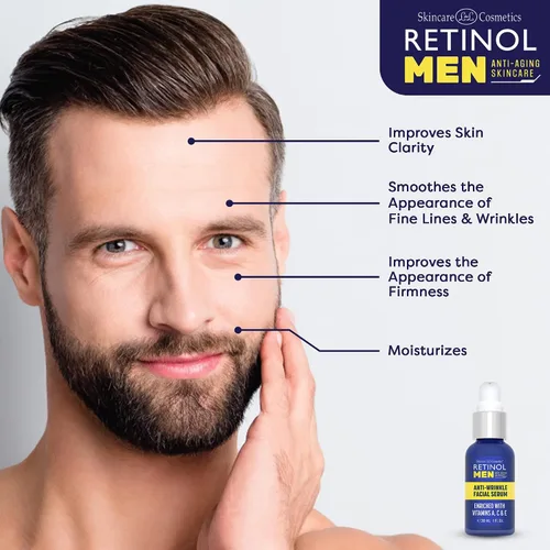 Vista 4 de Retinol Suero facial antiarrugas para hombre, la fórmula original Retinol antienvejecimiento para piel de aspecto más joven, enriquecido